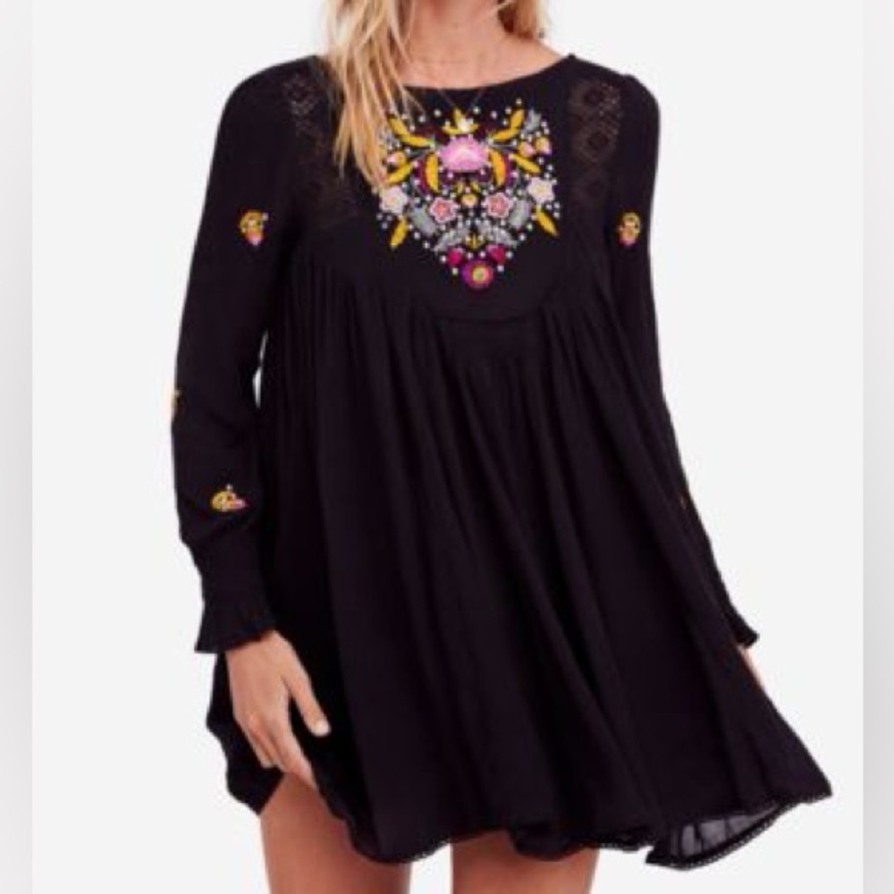FP Movement by Free People Black Dress with Floral Embroidery